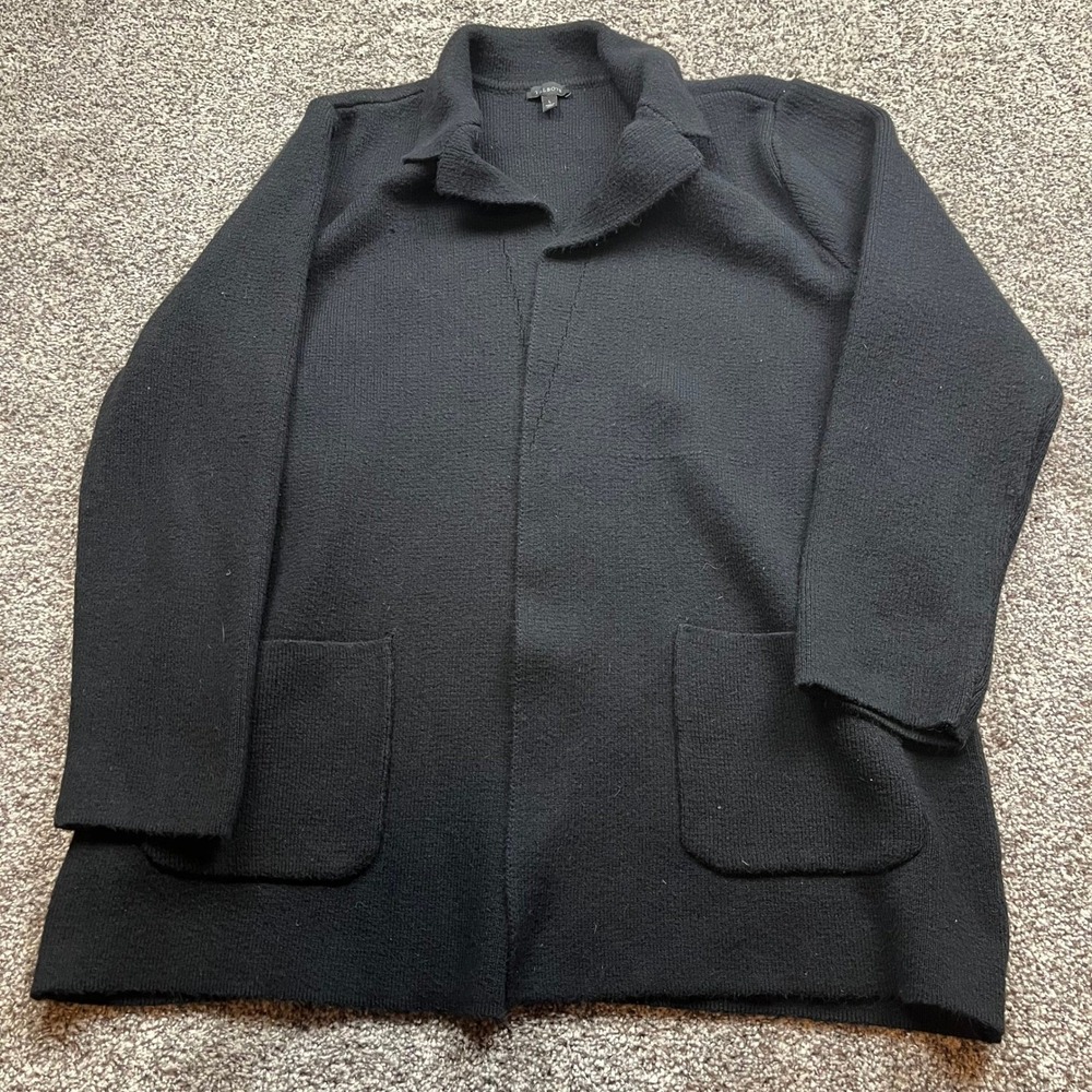 Talbots sweater Cardigan Womens L Black Cotton Blend Knit Pockets Minimalist